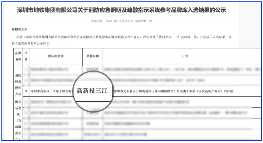 應(yīng)急疏散系統(tǒng)廠家領(lǐng)導(dǎo)品牌！高新投三江入圍深圳市地鐵集團(tuán)品牌庫
